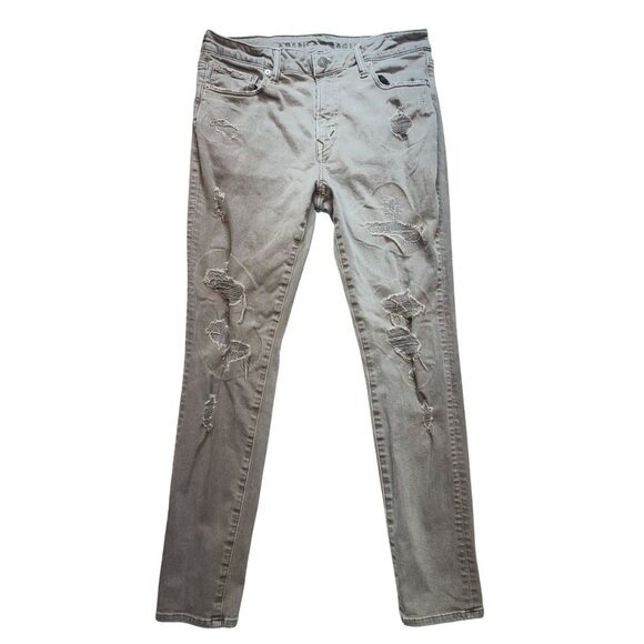 American Eagle Men Airflex+ Slim Jeans Size 33x32 Gray Distressed Casual Classic - Picture 1 of 10